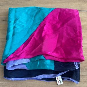 Vintage Talbots Colorblock Silk Scarf in Teal & Fuchsia - EUC